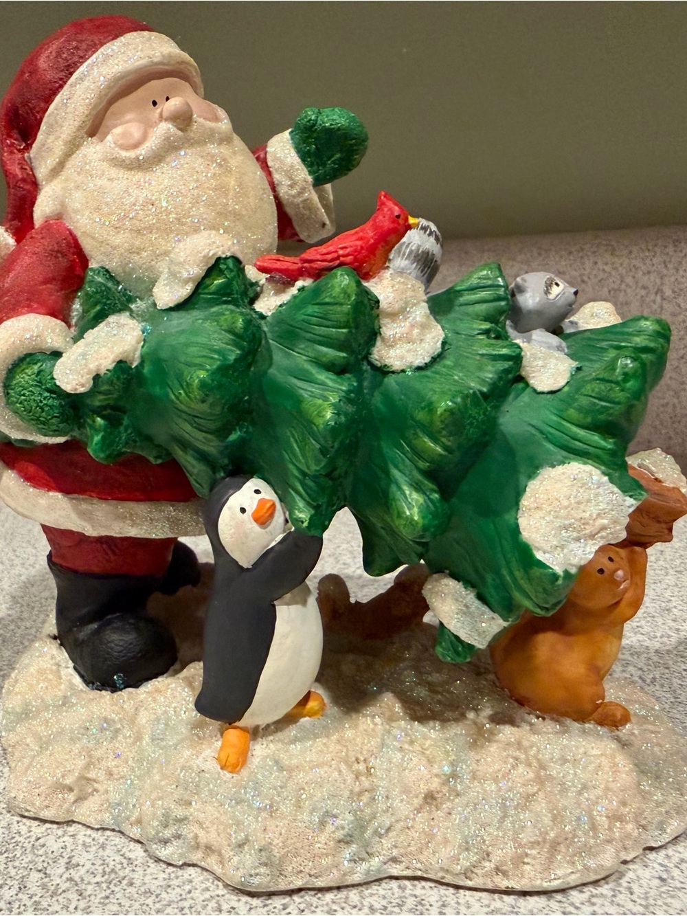 Russ Berrie Red-&-Green Santa with Tree and Animal Friends Figurine